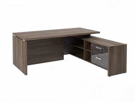 Стол с опорной тумбой FI-119R.GG Орех Пацифик Табак/Камень Пьетра Гриджиа черный