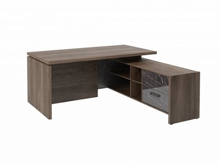 Стол с опорной тумбой FB-117R.GG Орех Пацифик Табак/Камень Пьетра Гриджиа черный